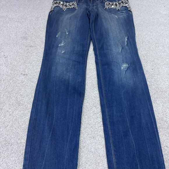 Express Jeans Ultra Skinny Zelda Slim Fit Rhinestone Blue Low Rise Women’s Sz 10 - Picture 10 of 13
